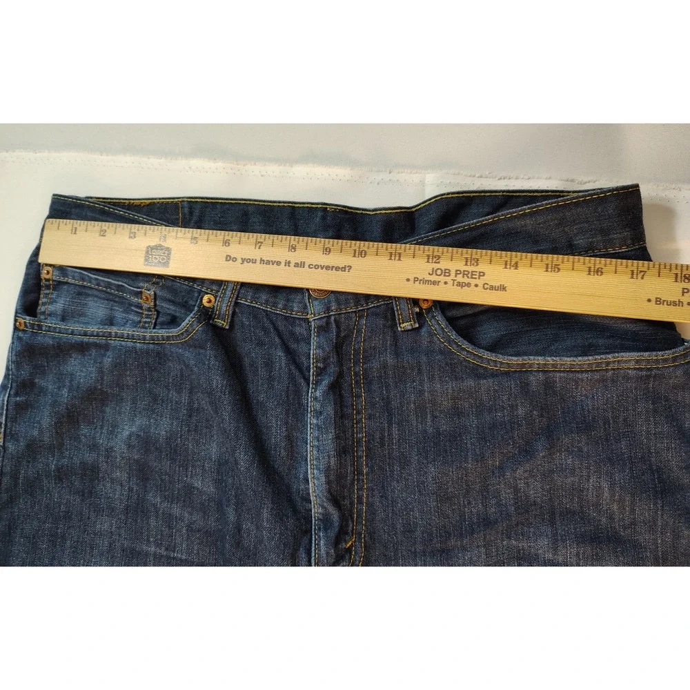 Levis 505 Mens Reg Fit Straight Leg Jeans Dark Wash Indigo Blue Classic 36x30